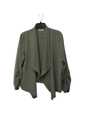 Maurices Womens Olive Green Open Front Cardigan Jacket With Ruched Sleeves SZ XL